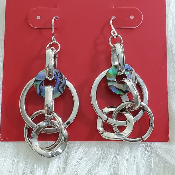 NEW Women's Circle Drop Silver-Tone Link Dangle Earring - Picture 4 of 5